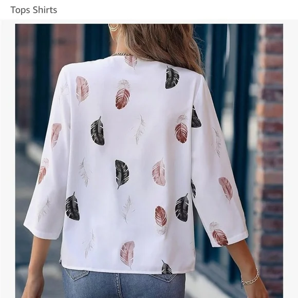 BloomChic Women's Feather Print Blouse Roll Tab Sleeve NWT 14-16 - Picture 5 of 9